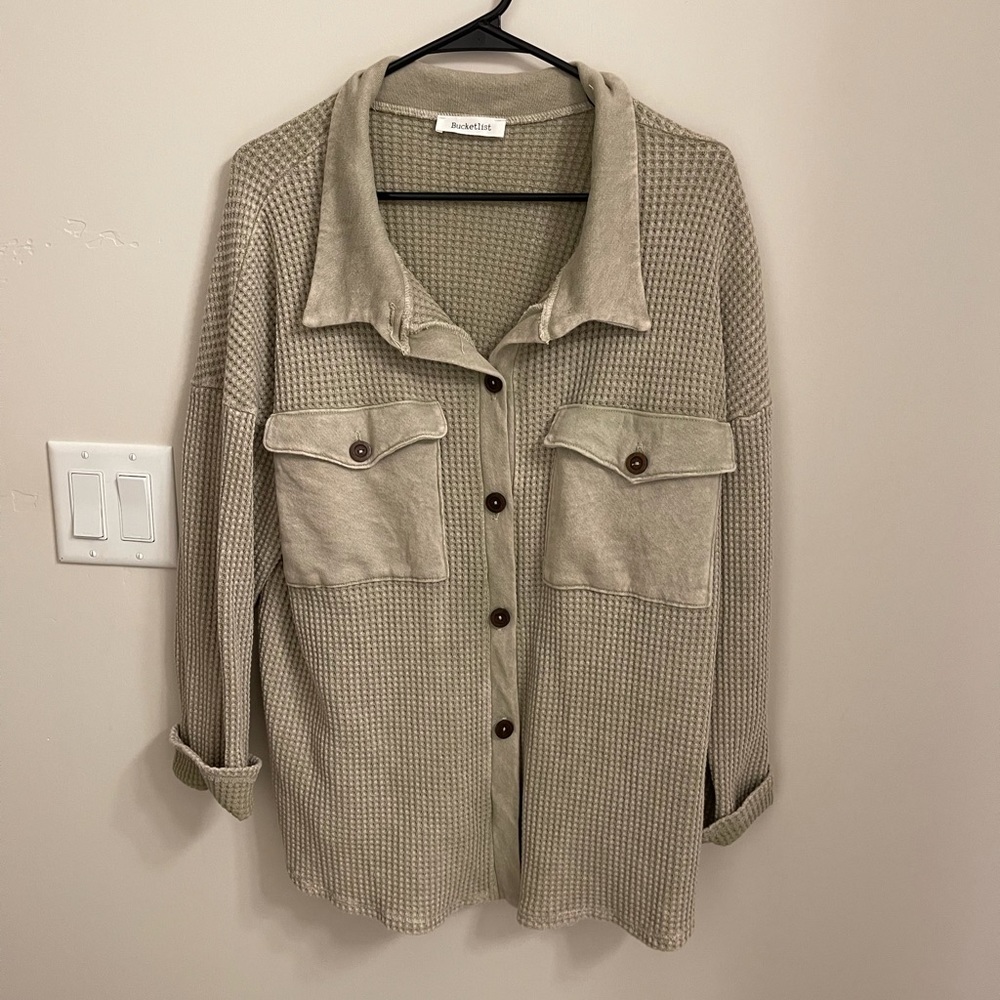 Vintage Wash Waffle Knit Shacket